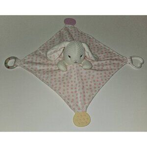 Modern Baby White Knit Bunny Rabbit Lovey Rattle Teether Pink Polka Dots Blankie
